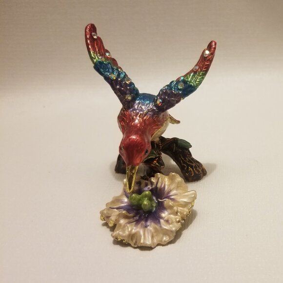 Swarovski-style bejeweled hummingbird-shaped trinket box - Picture 5 of 13